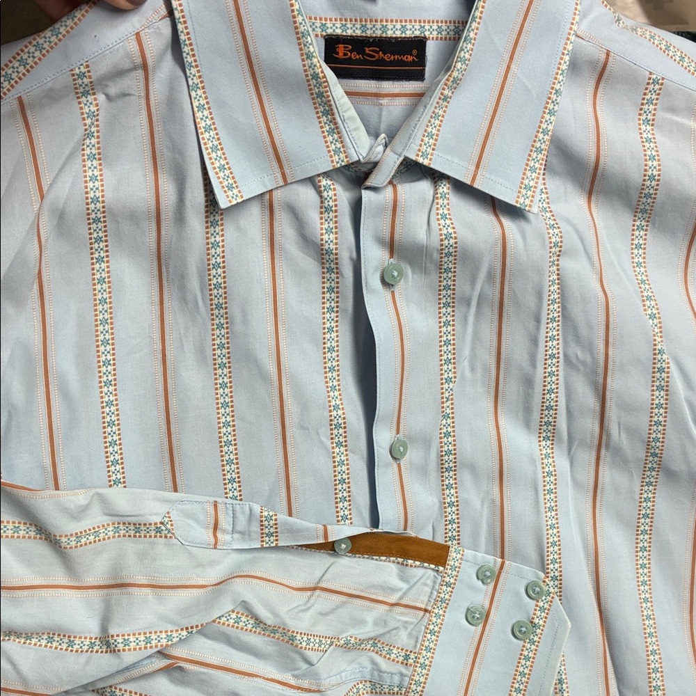 Ben Sherman Blue and Orange Striped Casual Shirt